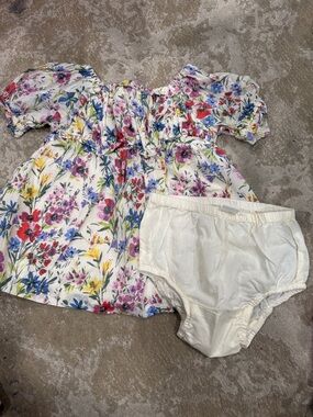 GAP Baby White Floral Dress with Pastel Accents